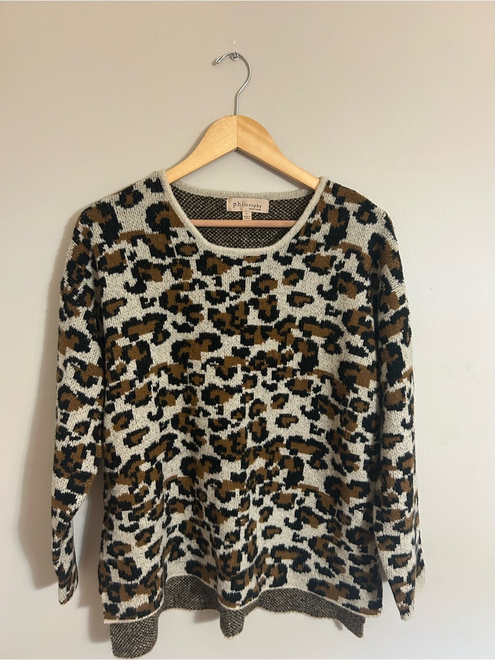 Philosophy Leopard-Print Scoopneck Sweater in Cream, Brown & Black